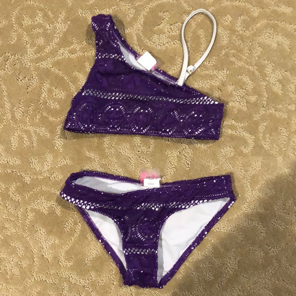 C&R beachwear girls  bikini size 8 purple crochet